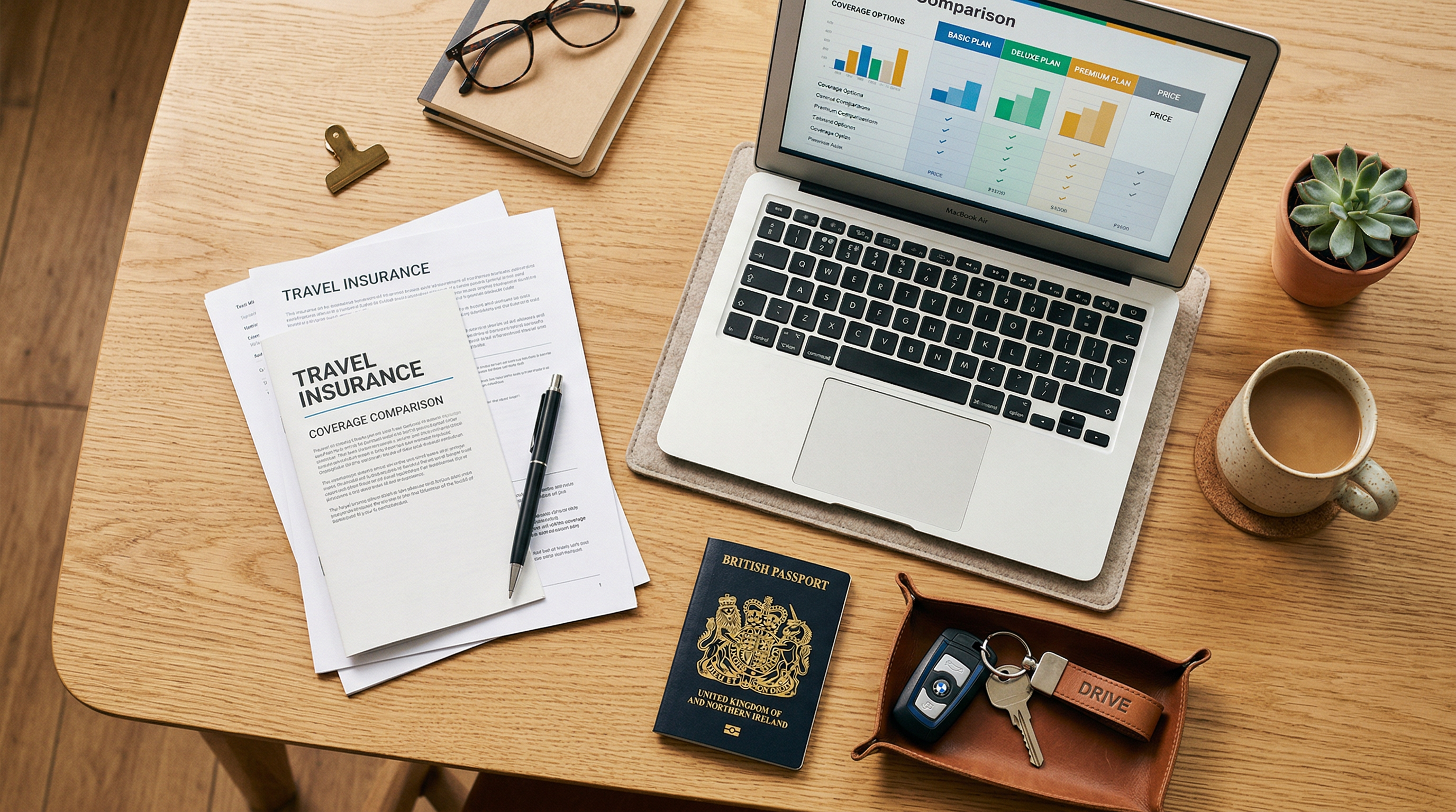 Documentos de seguro sobre un escritorio